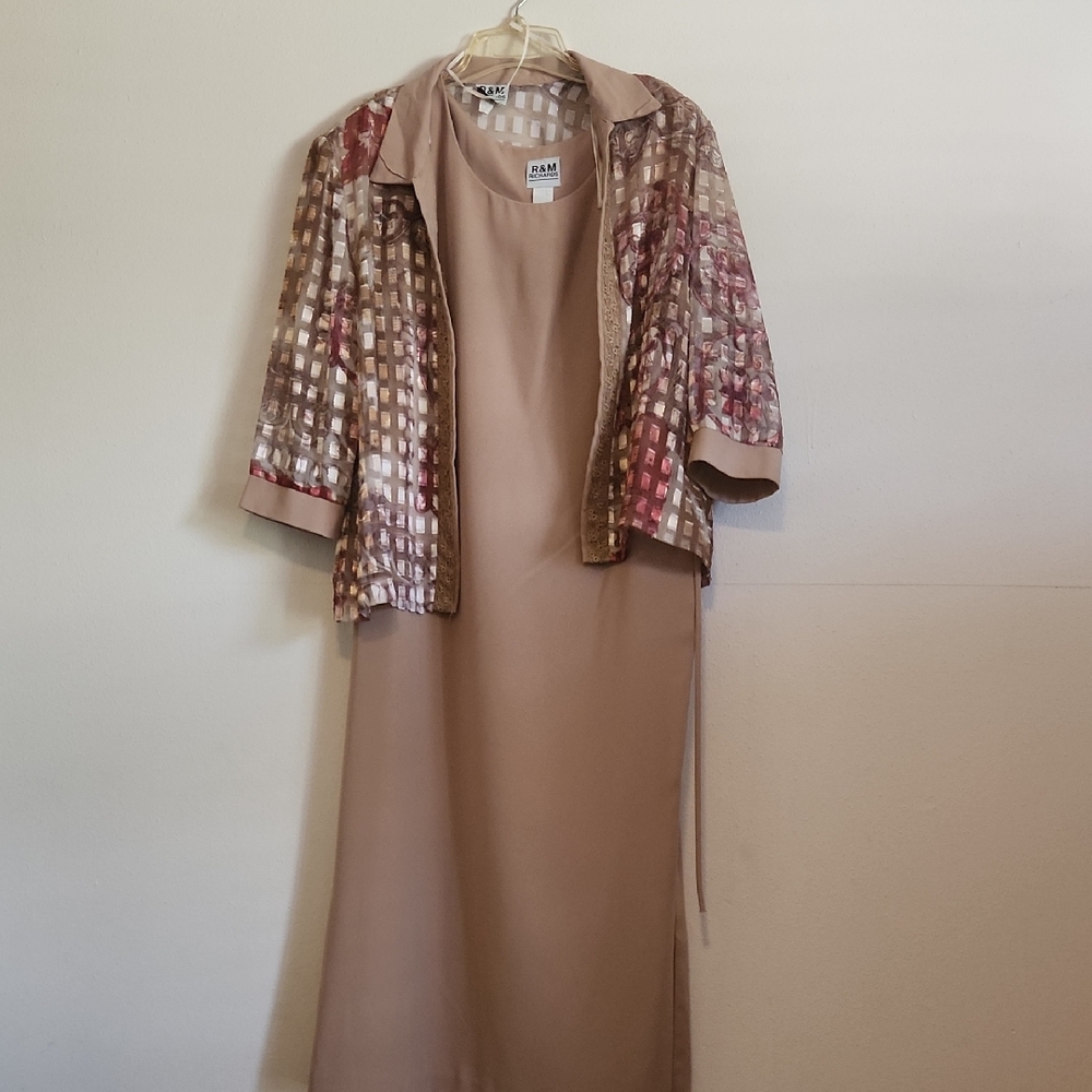 R&M Richards Tan Dress with Patterned Jacket